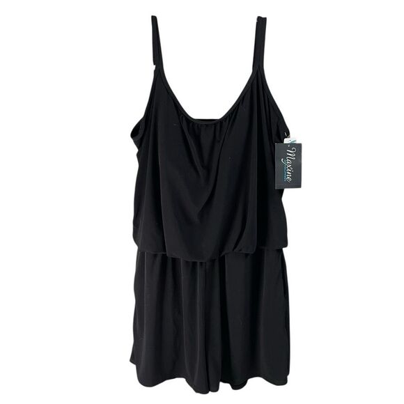 MAXINE Women’s NWT Solid Plus Swim Romper Tankini Size 22 Swimsuit Black - Picture 2 of 11